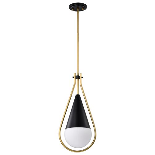 Main product image of Admiral 1 Light Pendant 6 Inches Matte Black and Natural Brass Finish White Opal Glass