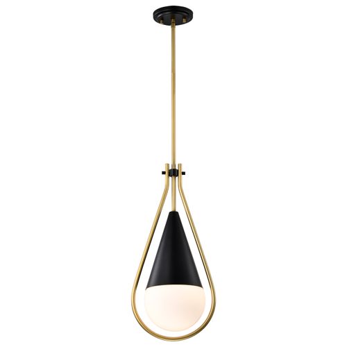 Main product image of Admiral 1 Light Pendant 6 Inches Matte Black and Natural Brass Finish White Opal Glass