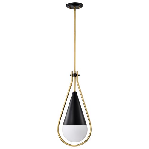 Main product image of Admiral 1 Light Pendant 6 Inches Matte Black and Natural Brass Finish White Opal Glass