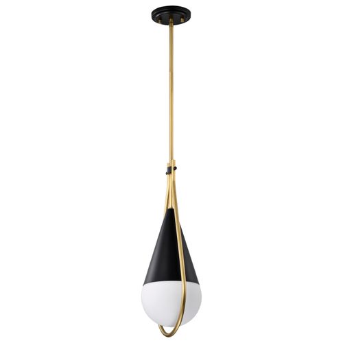 Main product image of Admiral 1 Light Pendant 6 Inches Matte Black and Natural Brass Finish White Opal Glass