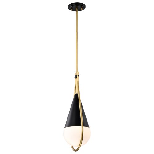 Main product image of Admiral 1 Light Pendant 6 Inches Matte Black and Natural Brass Finish White Opal Glass