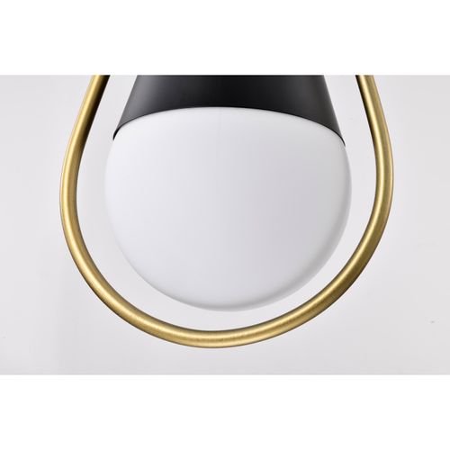 Main product image of Admiral 1 Light Pendant 6 Inches Matte Black and Natural Brass Finish White Opal Glass