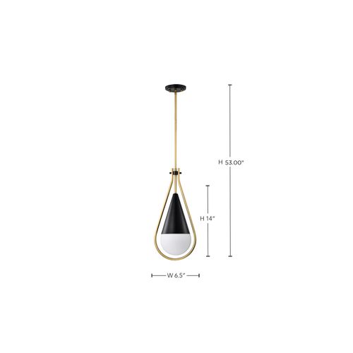 Main product image of Admiral 1 Light Pendant 6 Inches Matte Black and Natural Brass Finish White Opal Glass