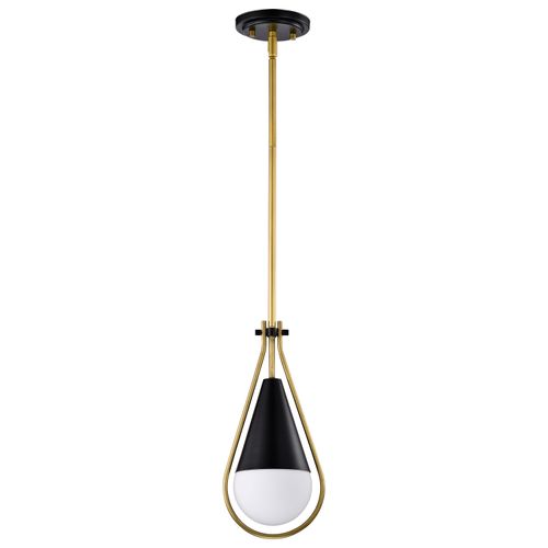 Main product image of Admiral 1 Light Pendant 10 Inches Matte Black and Natural Brass Finish White Opal Glass