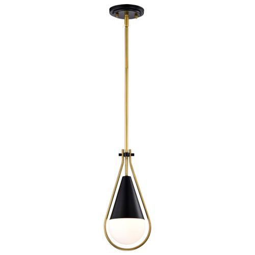 Main product image of Admiral 1 Light Pendant 10 Inches Matte Black and Natural Brass Finish White Opal Glass