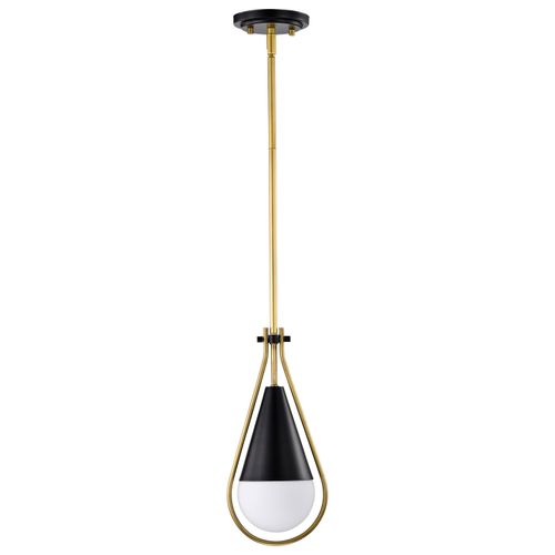 Main product image of Admiral 1 Light Pendant 10 Inches Matte Black and Natural Brass Finish White Opal Glass