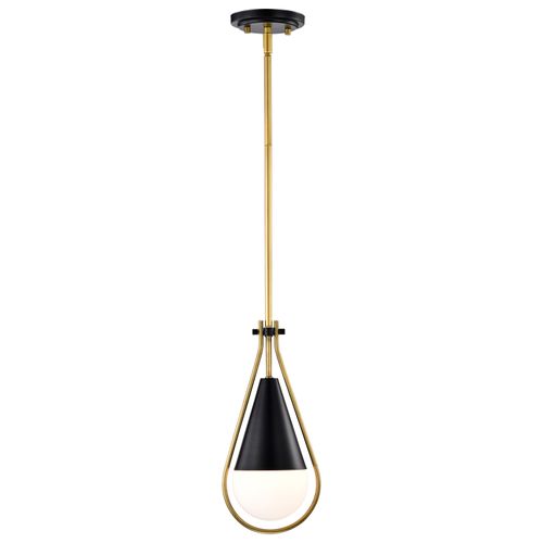 Main product image of Admiral 1 Light Pendant 10 Inches Matte Black and Natural Brass Finish White Opal Glass