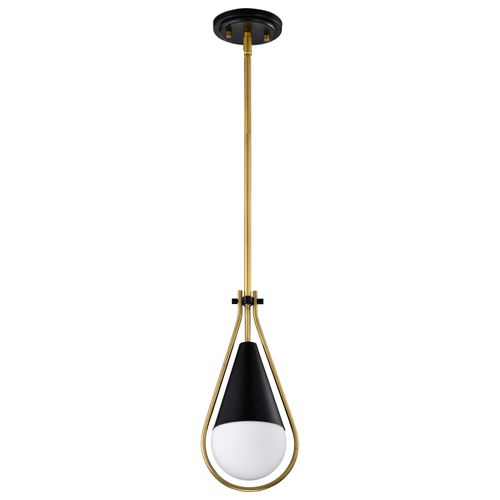 Main product image of Admiral 1 Light Pendant 10 Inches Matte Black and Natural Brass Finish White Opal Glass