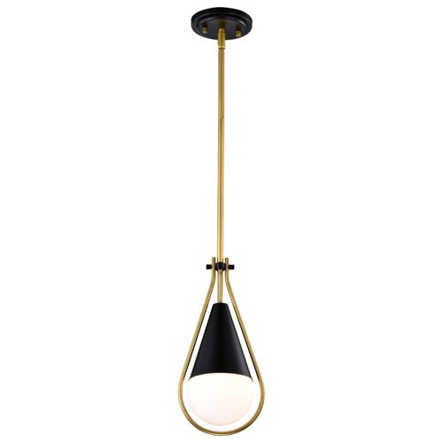 Main product image of Admiral 1 Light Pendant 10 Inches Matte Black and Natural Brass Finish White Opal Glass