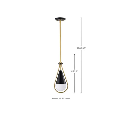 Main product image of Admiral 1 Light Pendant 10 Inches Matte Black and Natural Brass Finish White Opal Glass