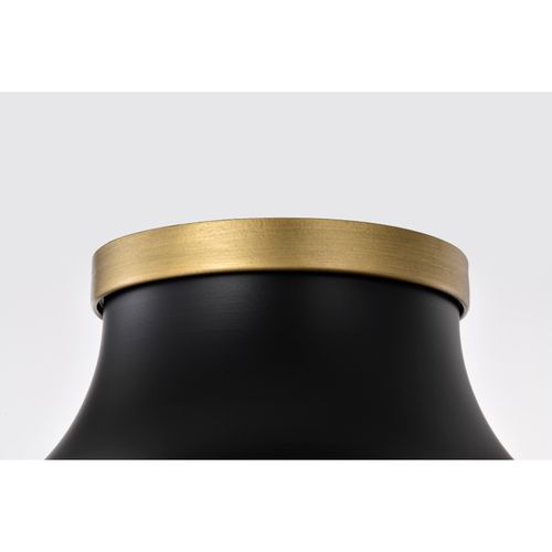 Main product image of Lafayette 1 Light Flush Mount Fixture 14 Inches Matte Black Finish w/ Natural Brass Accents and White Opal Glass