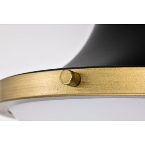 Main product image of Lafayette 1 Light Flush Mount Fixture 14 Inches Matte Black Finish w/ Natural Brass Accents and White Opal Glass