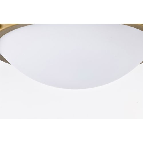 Main product image of Lafayette 1 Light Flush Mount Fixture 14 Inches Matte Black Finish w/ Natural Brass Accents and White Opal Glass