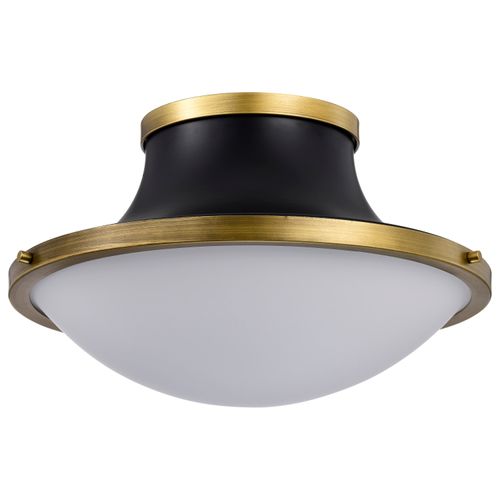 Main product image of Lafayette 3 Light Flush Mount Fixture 18 Inches Matte Black Finish w/ Natural Brass Accents and White Opal Glass