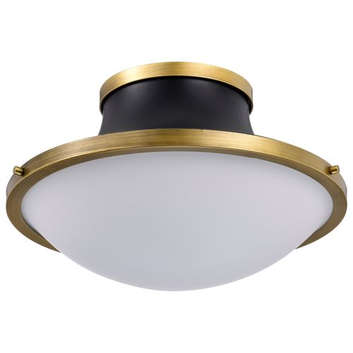 Main product image of Lafayette 3 Light Flush Mount Fixture 18 Inches Matte Black Finish w/ Natural Brass Accents and White Opal Glass