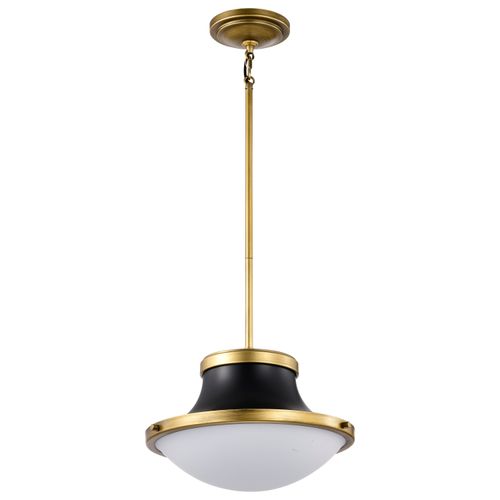 Main product image of Lafayette 1 Light Pendant 14 Inches Matte Black Finish w/ Natural Brass Accents and White Opal Glass