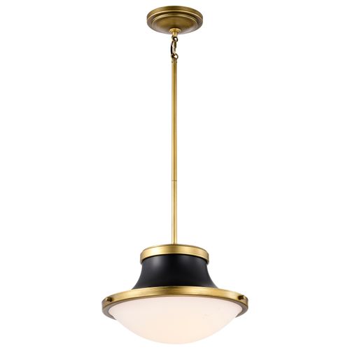 Main product image of Lafayette 1 Light Pendant 14 Inches Matte Black Finish w/ Natural Brass Accents and White Opal Glass