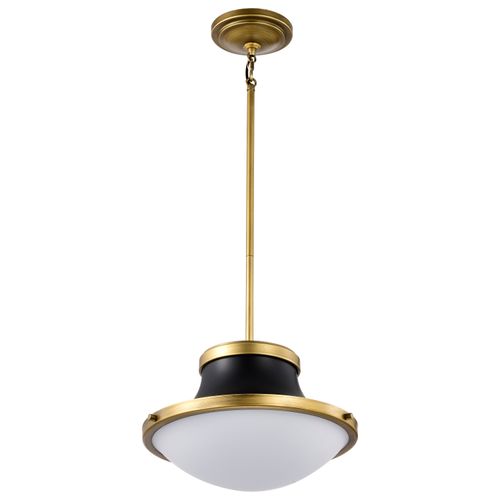 Main product image of Lafayette 1 Light Pendant 14 Inches Matte Black Finish w/ Natural Brass Accents and White Opal Glass