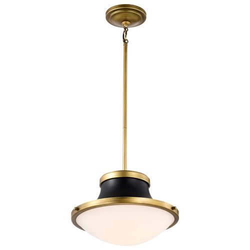 Main product image of Lafayette 1 Light Pendant 14 Inches Matte Black Finish w/ Natural Brass Accents and White Opal Glass