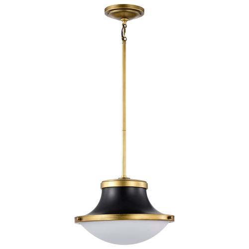 Main product image of Lafayette 1 Light Pendant 14 Inches Matte Black Finish w/ Natural Brass Accents and White Opal Glass