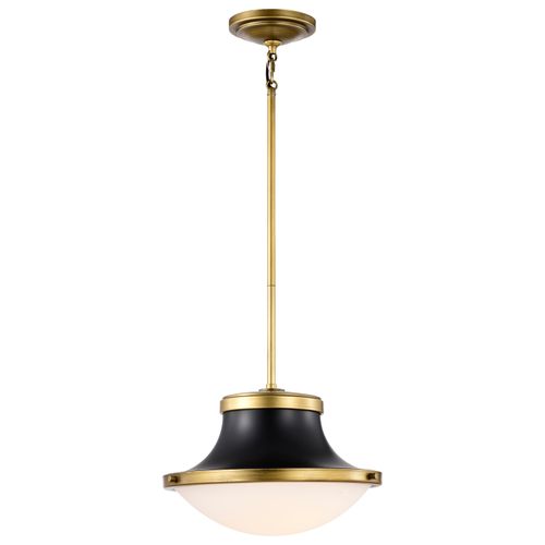 Main product image of Lafayette 1 Light Pendant 14 Inches Matte Black Finish w/ Natural Brass Accents and White Opal Glass