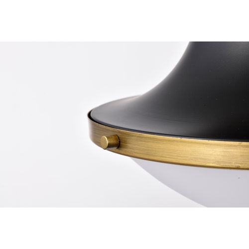 Main product image of Lafayette 1 Light Pendant 14 Inches Matte Black Finish w/ Natural Brass Accents and White Opal Glass
