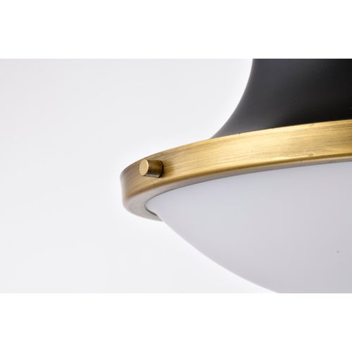 Main product image of Lafayette 1 Light Pendant 14 Inches Matte Black Finish w/ Natural Brass Accents and White Opal Glass