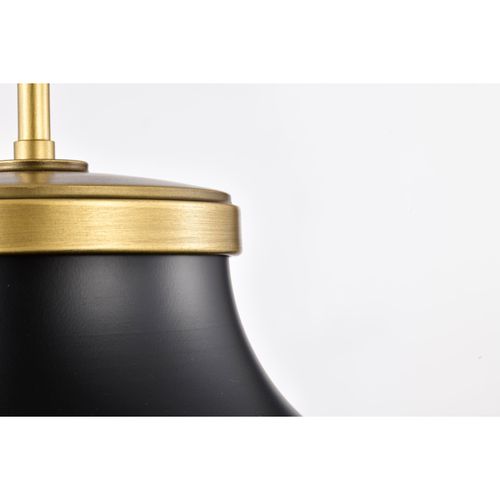 Main product image of Lafayette 1 Light Pendant 14 Inches Matte Black Finish w/ Natural Brass Accents and White Opal Glass