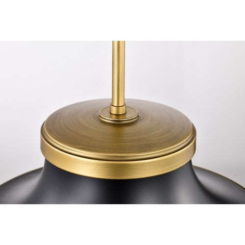 Main product image of Lafayette 1 Light Pendant 14 Inches Matte Black Finish w/ Natural Brass Accents and White Opal Glass