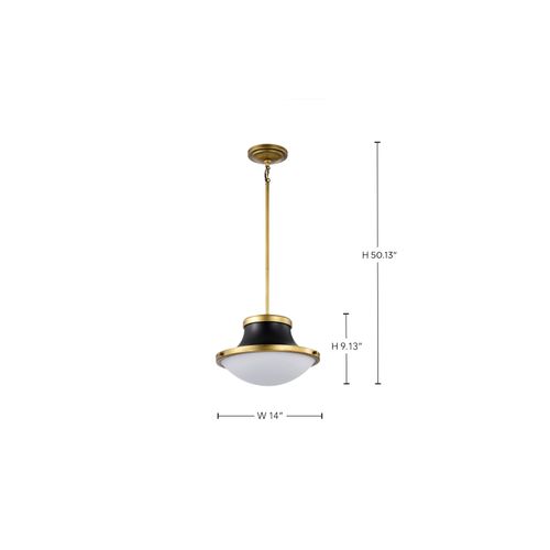 Main product image of Lafayette 1 Light Pendant 14 Inches Matte Black Finish w/ Natural Brass Accents and White Opal Glass