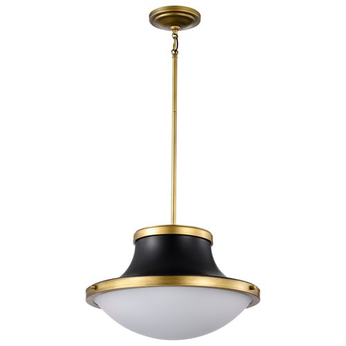 Main product image of Lafayette 3 Light Pendant 18 Inches Matte Black Finish w/ Natural Brass Accents and White Opal Glass
