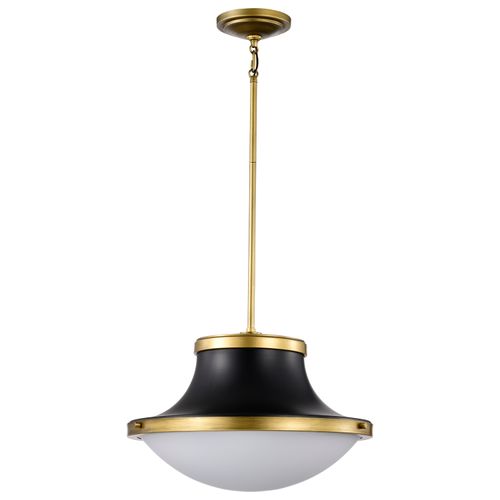 Main product image of Lafayette 3 Light Pendant 18 Inches Matte Black Finish w/ Natural Brass Accents and White Opal Glass