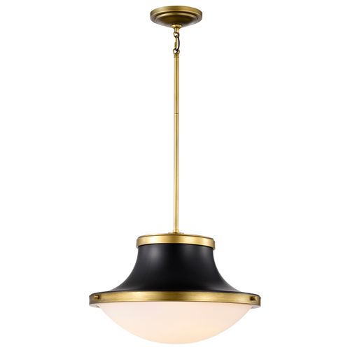 Main product image of Lafayette 3 Light Pendant 18 Inches Matte Black Finish w/ Natural Brass Accents and White Opal Glass