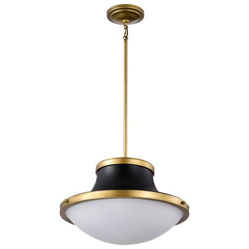 Main product image of Lafayette 3 Light Pendant 18 Inches Matte Black Finish w/ Natural Brass Accents and White Opal Glass