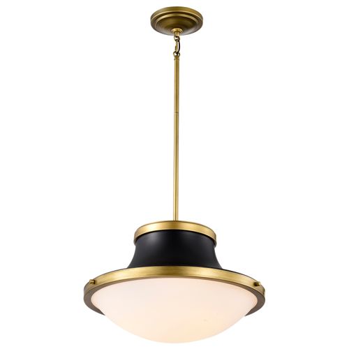 Main product image of Lafayette 3 Light Pendant 18 Inches Matte Black Finish w/ Natural Brass Accents and White Opal Glass