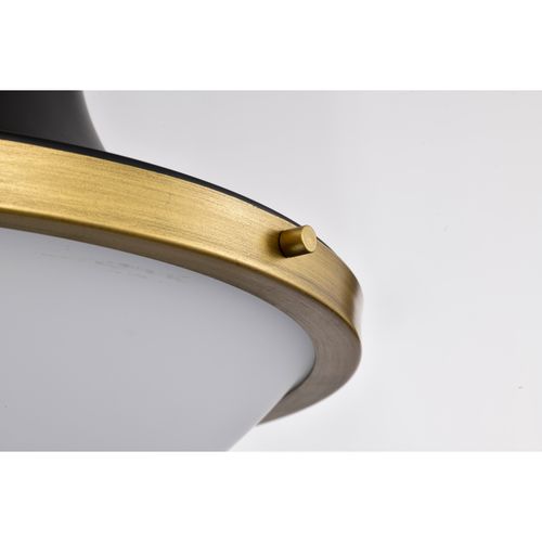 Main product image of Lafayette 3 Light Pendant 18 Inches Matte Black Finish w/ Natural Brass Accents and White Opal Glass