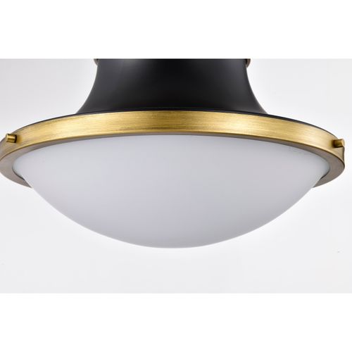 Main product image of Lafayette 3 Light Pendant 18 Inches Matte Black Finish w/ Natural Brass Accents and White Opal Glass