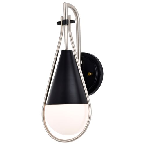 Main product image of Admiral 1 Light Wall Sconce Matte Black and Brushed Nickel Finish White Opal Glass