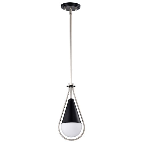 Main product image of Admiral 1 Light Pendant 6 Inches Matte Black and Brushed Nickel Finish White Opal Glass