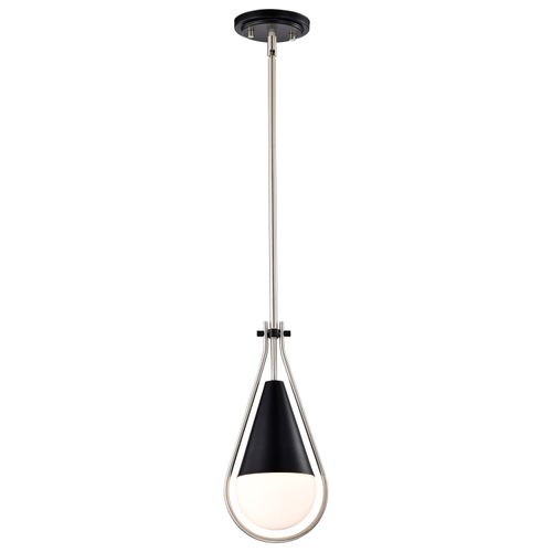 Main product image of Admiral 1 Light Pendant 6 Inches Matte Black and Brushed Nickel Finish White Opal Glass