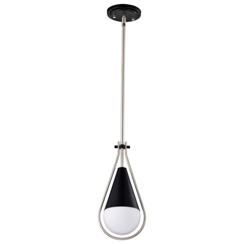Main product image of Admiral 1 Light Pendant 6 Inches Matte Black and Brushed Nickel Finish White Opal Glass