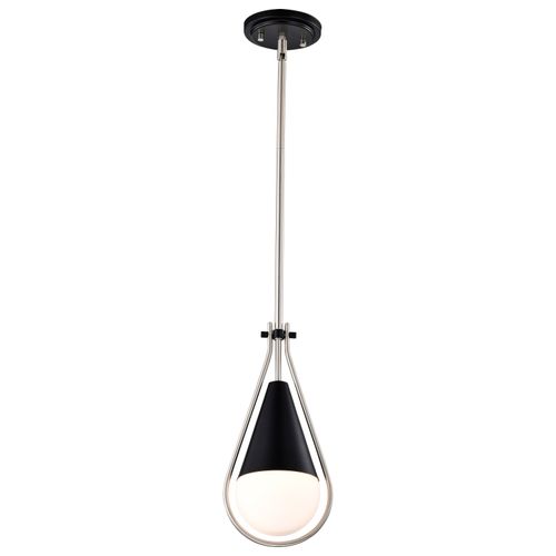 Main product image of Admiral 1 Light Pendant 6 Inches Matte Black and Brushed Nickel Finish White Opal Glass
