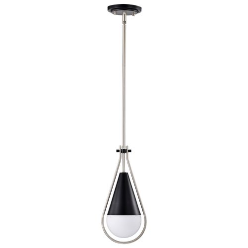 Main product image of Admiral 1 Light Pendant 6 Inches Matte Black and Brushed Nickel Finish White Opal Glass
