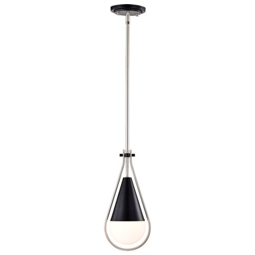 Main product image of Admiral 1 Light Pendant 6 Inches Matte Black and Brushed Nickel Finish White Opal Glass