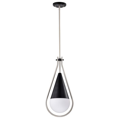 Main product image of Admiral 1 Light Pendant 10 Inches Matte Black and Brushed Nickel Finish White Opal Glass