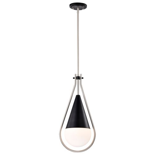 Main product image of Admiral 1 Light Pendant 10 Inches Matte Black and Brushed Nickel Finish White Opal Glass