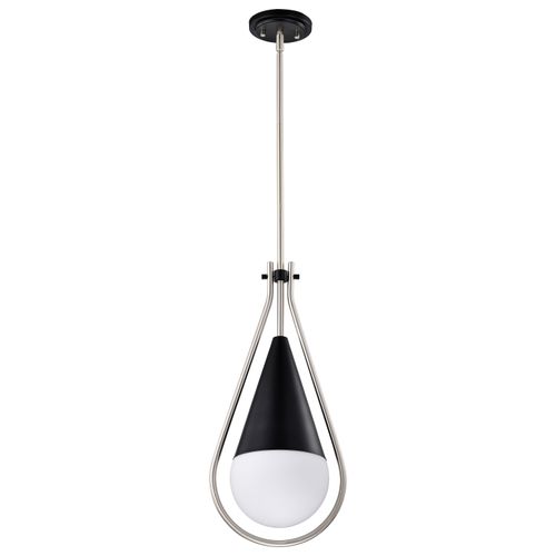 Main product image of Admiral 1 Light Pendant 10 Inches Matte Black and Brushed Nickel Finish White Opal Glass