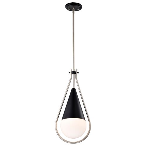 Main product image of Admiral 1 Light Pendant 10 Inches Matte Black and Brushed Nickel Finish White Opal Glass