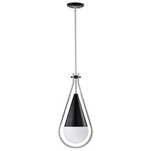Main product image of Admiral 1 Light Pendant 10 Inches Matte Black and Brushed Nickel Finish White Opal Glass