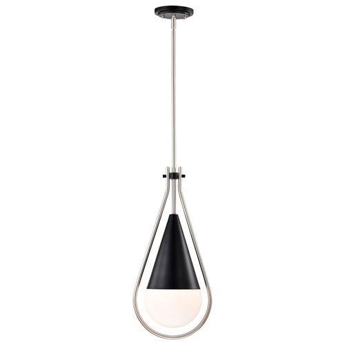 Main product image of Admiral 1 Light Pendant 10 Inches Matte Black and Brushed Nickel Finish White Opal Glass